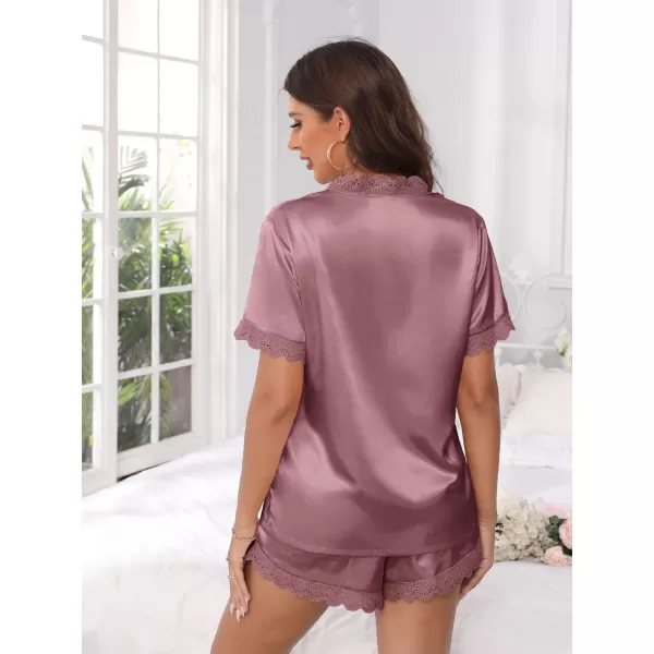 WDIRARA Women's Sleepwear Satin Short Sleeve Button Shirt and Shorts Pajama Set