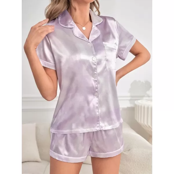 WDIRARA Women's Sleepwear Satin Short Sleeve Button Shirt and Shorts Pajama Set