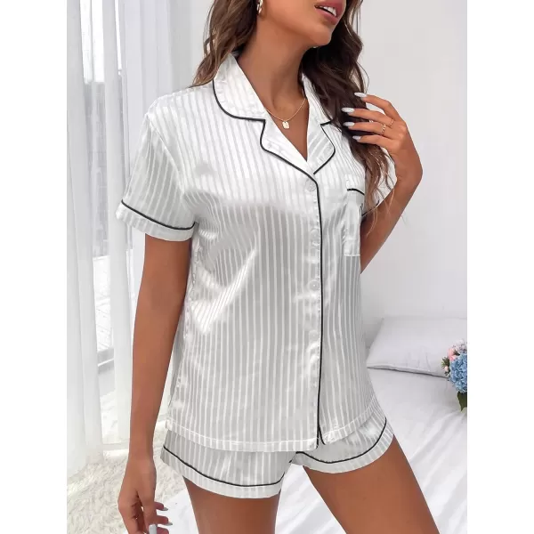 WDIRARA Women's Sleepwear Satin Short Sleeve Button Shirt and Shorts Pajama Set