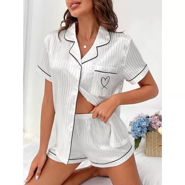 WDIRARA Women's Sleepwear Satin Short Sleeve Button Shirt and Shorts Pajama Set