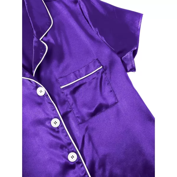 WDIRARA Women's Sleepwear Satin Short Sleeve Button Shirt and Shorts Pajama Set