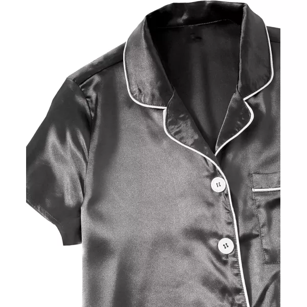 WDIRARA Women's Sleepwear Satin Short Sleeve Button Shirt and Shorts Pajama Set