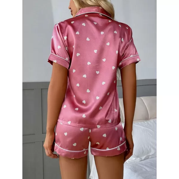 WDIRARA Women's Sleepwear Satin Short Sleeve Button Shirt and Shorts Pajama Set