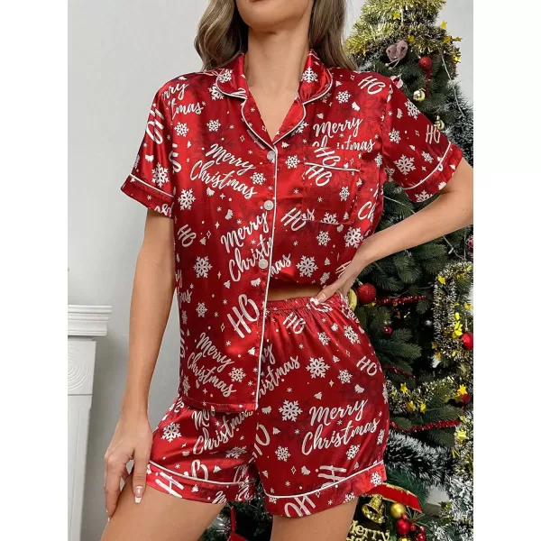 WDIRARA Women's Sleepwear Satin Short Sleeve Button Shirt and Shorts Pajama Set