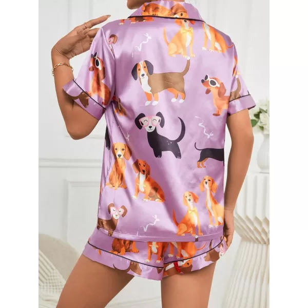 WDIRARA Women's Sleepwear Satin Short Sleeve Button Shirt and Shorts Pajama Set