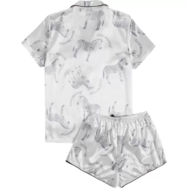 WDIRARA Women's Sleepwear Satin Short Sleeve Button Shirt and Shorts Pajama Set