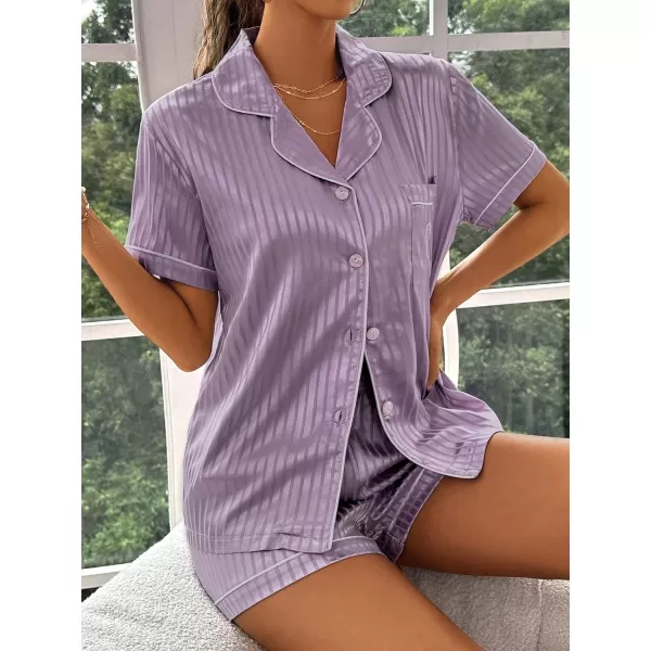 WDIRARA Women's Sleepwear Satin Short Sleeve Button Shirt and Shorts Pajama Set