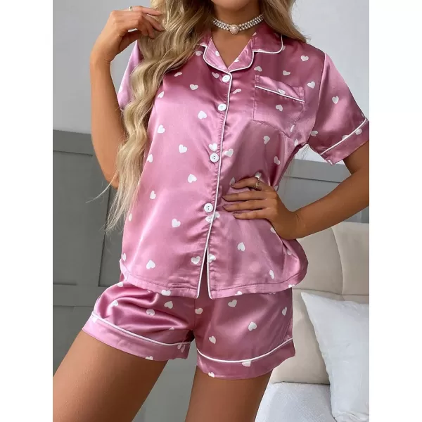 WDIRARA Women's Sleepwear Satin Short Sleeve Button Shirt and Shorts Pajama Set