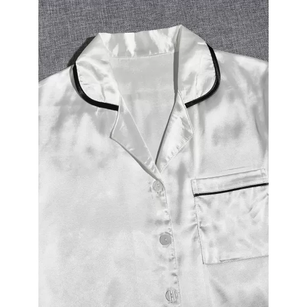 WDIRARA Women's Sleepwear Satin Short Sleeve Button Shirt and Shorts Pajama Set