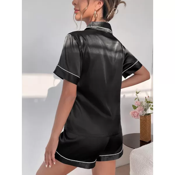 WDIRARA Women's Sleepwear Satin Short Sleeve Shirt and Shorts Cartoon Print Pajama Set