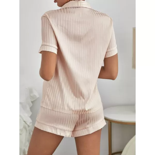 WDIRARA Women's Sleepwear Satin Short Sleeve Shirt and Shorts Cartoon Print Pajama Set