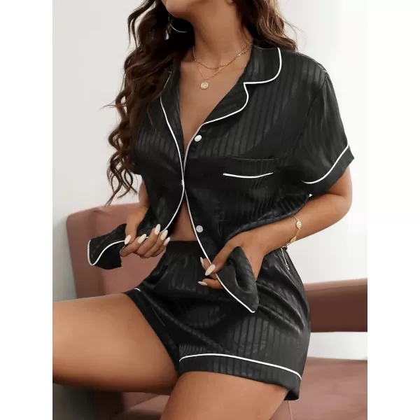 WDIRARA Women's Sleepwear Satin Short Sleeve Shirt and Shorts Cartoon Print Pajama Set