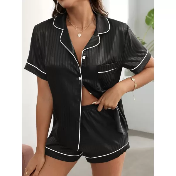 WDIRARA Women's Sleepwear Satin Short Sleeve Shirt and Shorts Cartoon Print Pajama Set