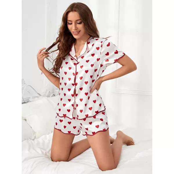 WDIRARA Women's Sleepwear Satin Short Sleeve Shirt and Shorts Cartoon Print Pajama Set