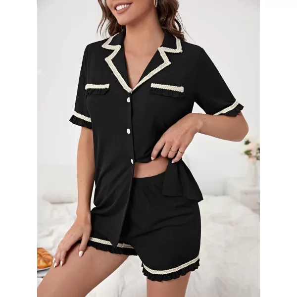 WDIRARA Women's Sleepwear Satin Short Sleeve Shirt and Shorts Cartoon Print Pajama Set
