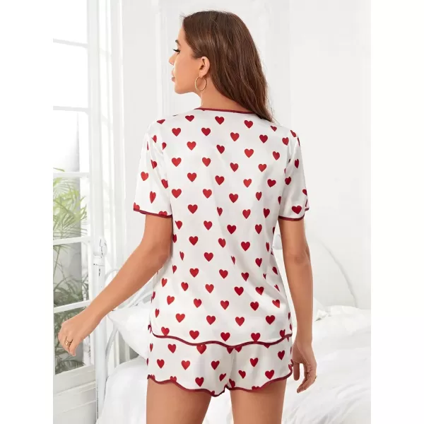 WDIRARA Women's Sleepwear Satin Short Sleeve Shirt and Shorts Cartoon Print Pajama Set