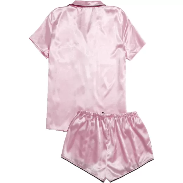 WDIRARA Women's Sleepwear Satin Short Sleeve Shirt and Shorts Pajama Set