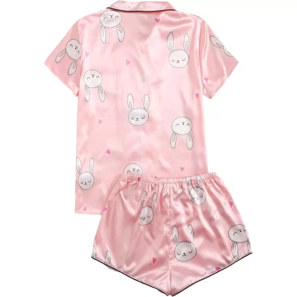 WDIRARA Women's Sleepwear Satin Short Sleeve Shirt and Shorts Pajama Set