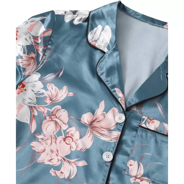 WDIRARA Women's Sleepwear Satin Short Sleeve Shirt and Shorts Pajama Set