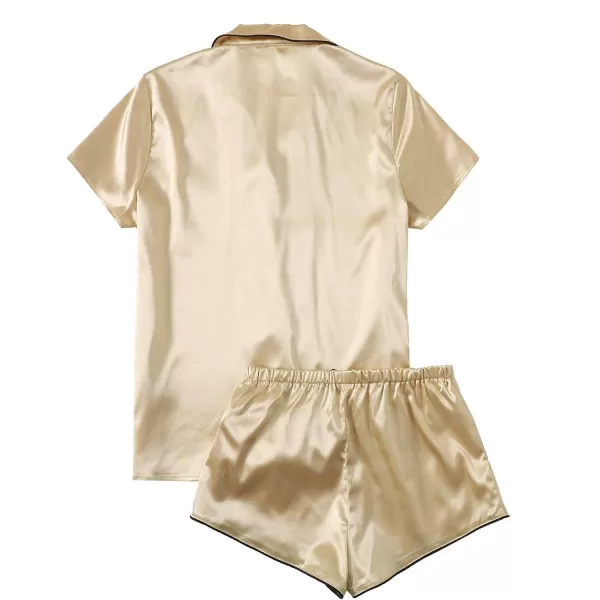 WDIRARA Women's Sleepwear Satin Short Sleeve Shirt and Shorts Pajama Set