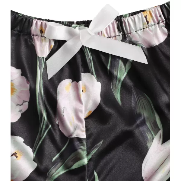 WDIRARA Women's Sleepwear Satin Short Sleeve Shirt and Shorts Pajama Set