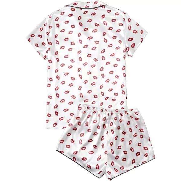WDIRARA Women's Sleepwear Satin Short Sleeve Shirt and Shorts Pajama Set