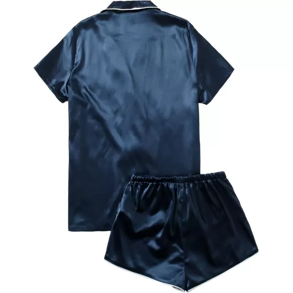 WDIRARA Women's Sleepwear Satin Short Sleeve Shirt and Shorts Pajama Set