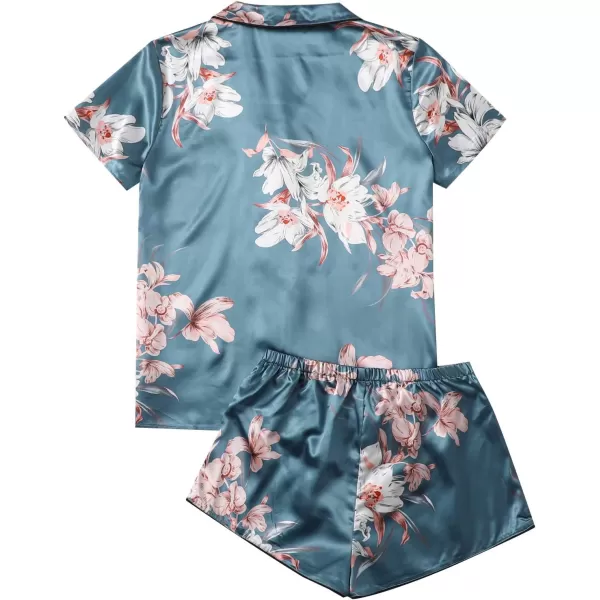 WDIRARA Women's Sleepwear Satin Short Sleeve Shirt and Shorts Pajama Set