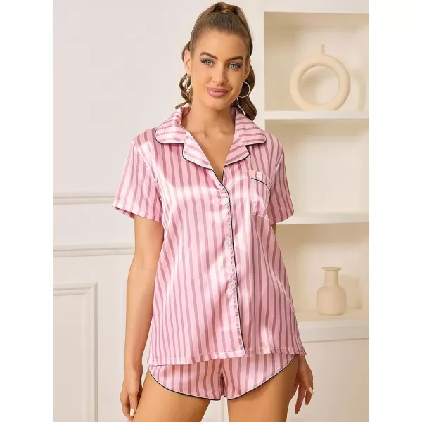 WDIRARA Women's Sleepwear Satin Short Sleeve Shirt and Shorts Pajama Set