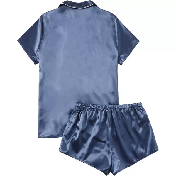 WDIRARA Women's Sleepwear Satin Short Sleeve Shirt and Shorts Pajama Set
