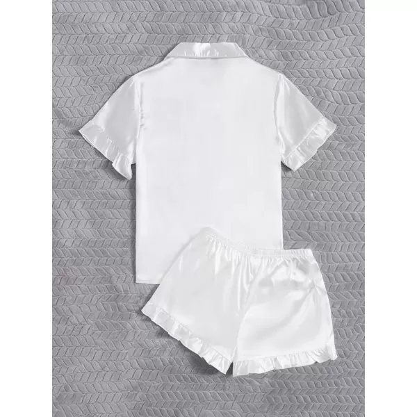 WDIRARA Women's Sleepwear Satin Short Sleeve Shirt and Shorts Pajama Set