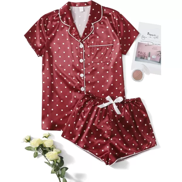 WDIRARA Women's Sleepwear Satin Short Sleeve Shirt and Shorts Pajama Set