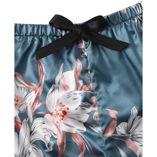 WDIRARA Women's Sleepwear Satin Short Sleeve Shirt and Shorts Pajama Set