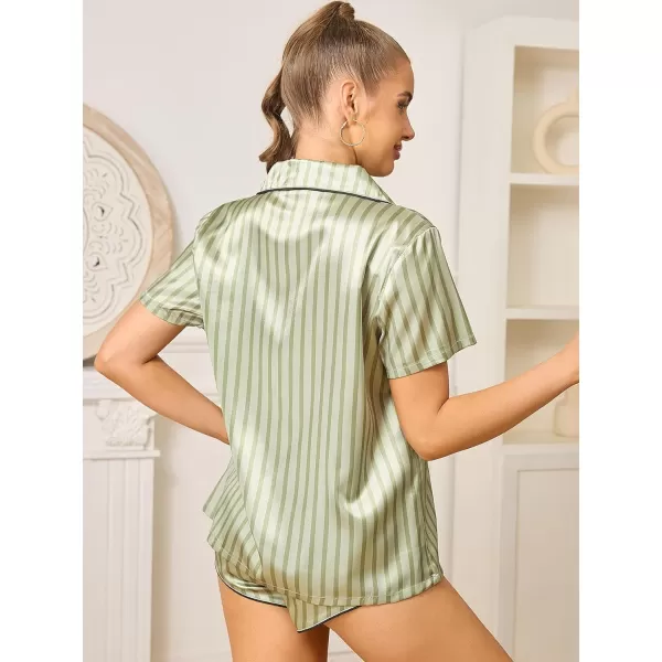 WDIRARA Women's Sleepwear Satin Short Sleeve Shirt and Shorts Pajama Set
