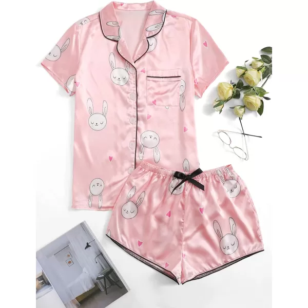 WDIRARA Women's Sleepwear Satin Short Sleeve Shirt and Shorts Pajama Set