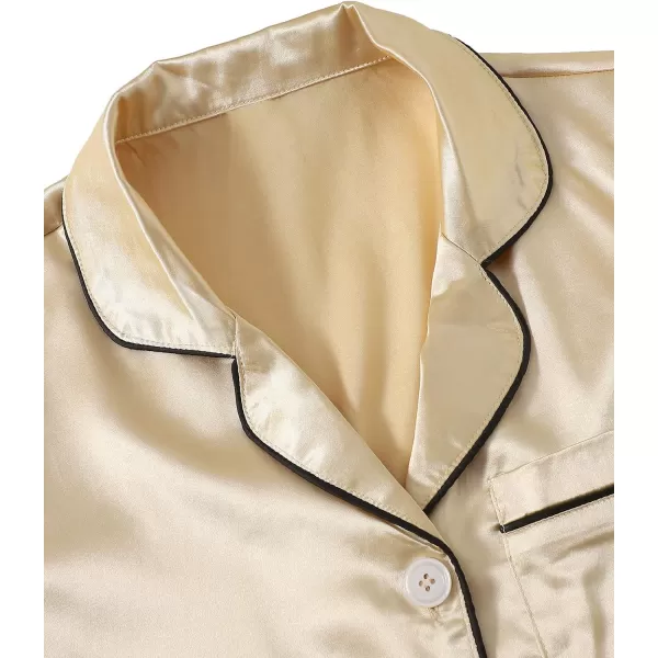 WDIRARA Women's Sleepwear Satin Short Sleeve Shirt and Shorts Pajama Set