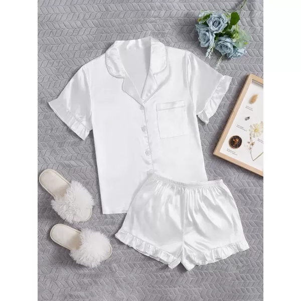 WDIRARA Women's Sleepwear Satin Short Sleeve Shirt and Shorts Pajama Set