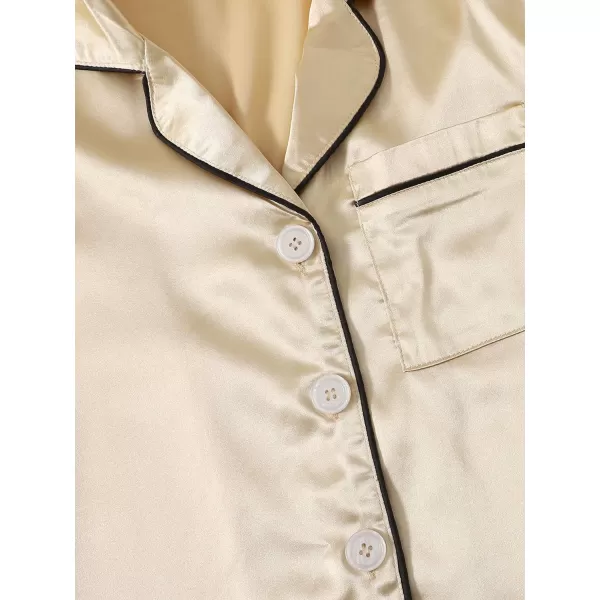WDIRARA Women's Sleepwear Satin Short Sleeve Shirt and Shorts Pajama Set