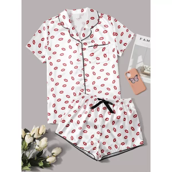 WDIRARA Women's Sleepwear Satin Short Sleeve Shirt and Shorts Pajama Set