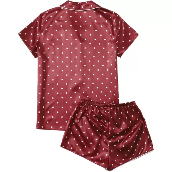 WDIRARA Women's Sleepwear Satin Short Sleeve Shirt and Shorts Pajama Set