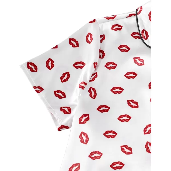 WDIRARA Women's Sleepwear Satin Short Sleeve Shirt and Shorts Pajama Set