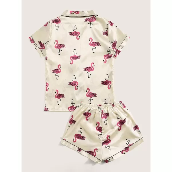 WDIRARA Women's Sleepwear Satin Short Sleeve Shirt and Shorts Pajama Set