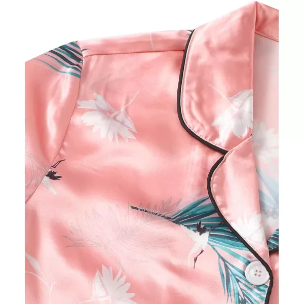 WDIRARA Women's Sleepwear Satin Short Sleeve Shirt and Shorts Pajama Set