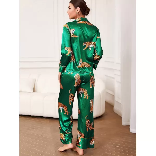 WDIRARA Women's Sleepwear Striped Satin Short Sleeve Shirt and Pants Pajama Set