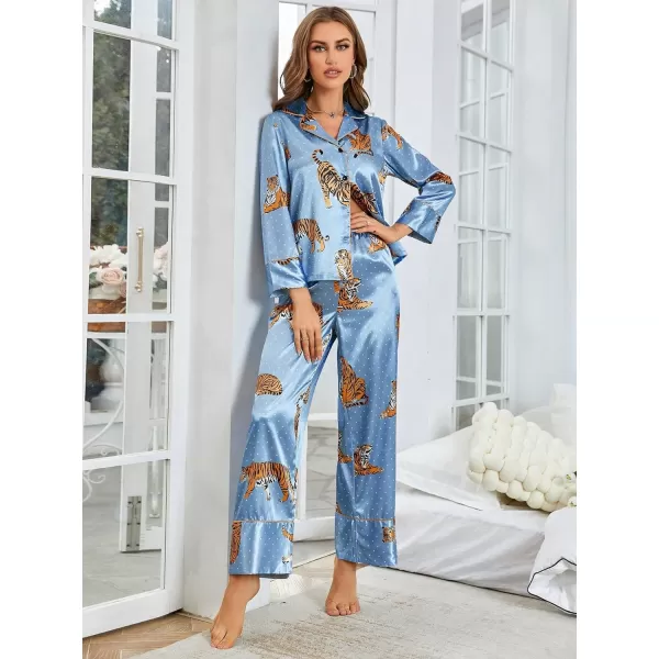 WDIRARA Women's Sleepwear Striped Satin Short Sleeve Shirt and Pants Pajama Set