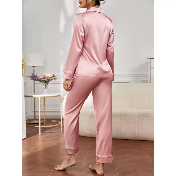 WDIRARA Women's Sleepwear Striped Satin Short Sleeve Shirt and Pants Pajama Set