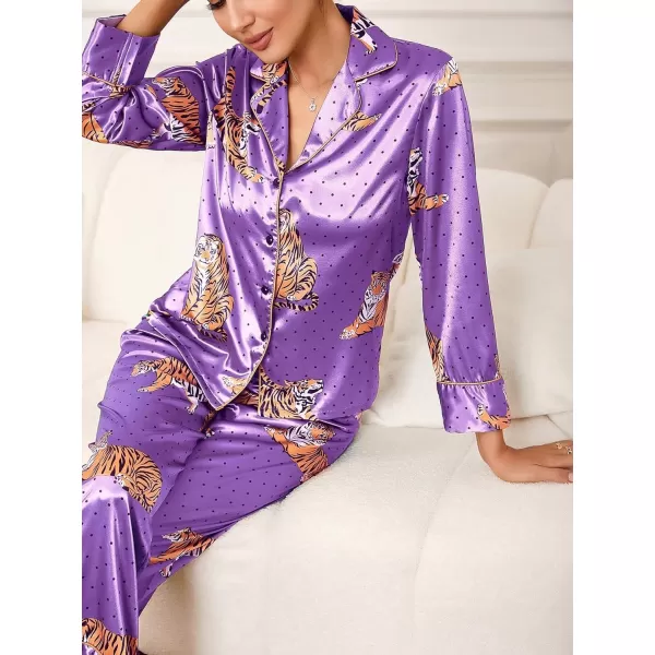 WDIRARA Women's Sleepwear Striped Satin Short Sleeve Shirt and Pants Pajama Set