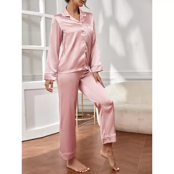 WDIRARA Women's Sleepwear Striped Satin Short Sleeve Shirt and Pants Pajama Set