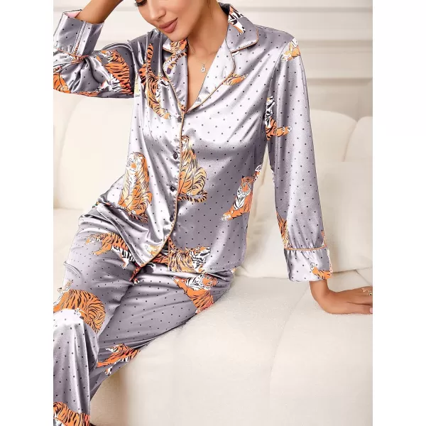 WDIRARA Women's Sleepwear Striped Satin Short Sleeve Shirt and Pants Pajama Set