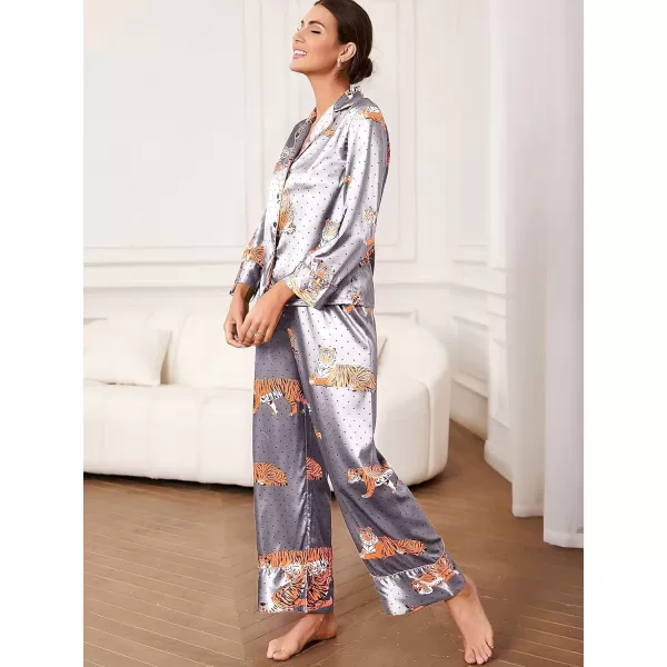 WDIRARA Women's Sleepwear Striped Satin Short Sleeve Shirt and Pants Pajama Set